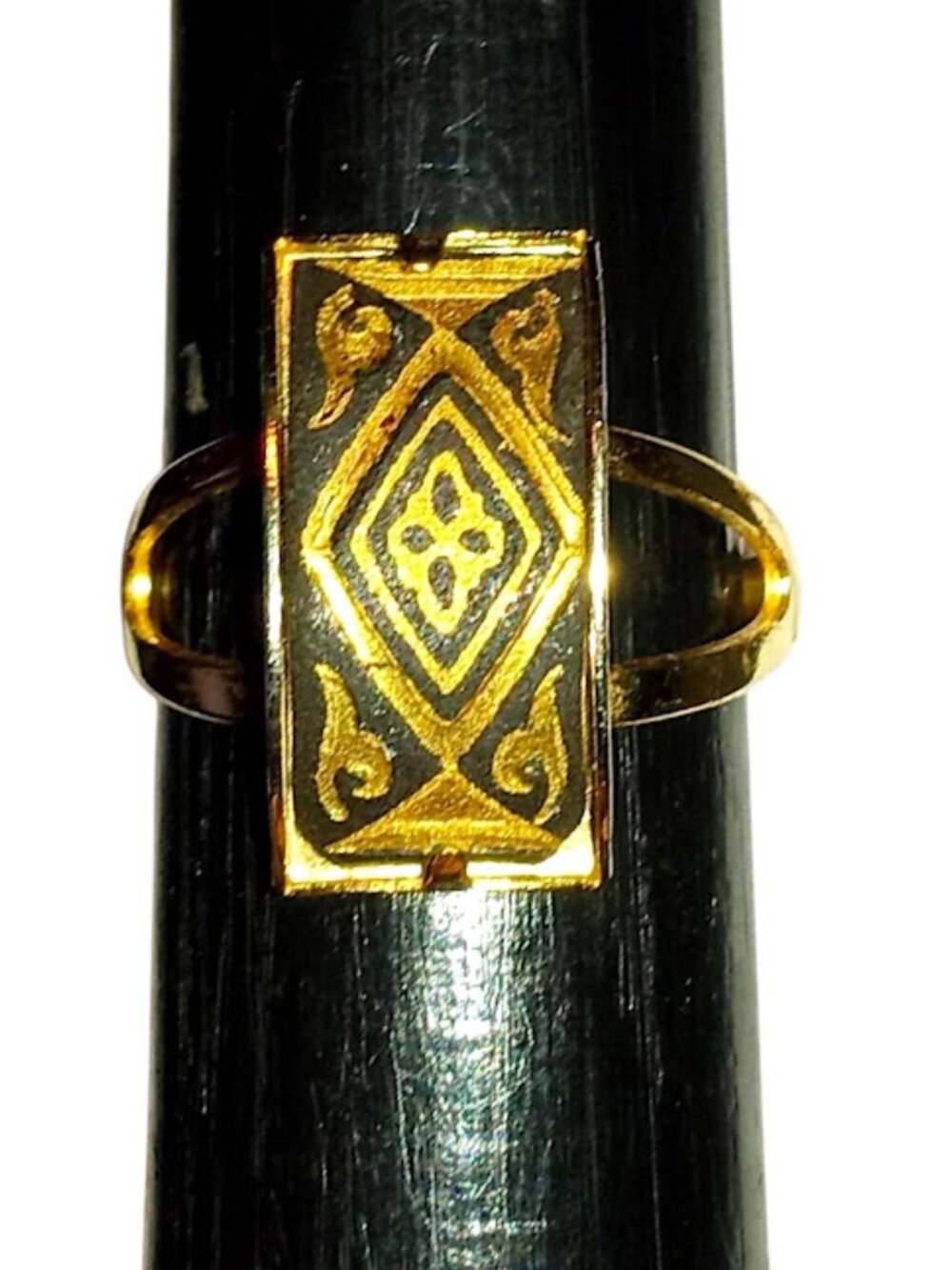 Vintage Spanish Damascene Gold‑Tone Adjustable Ring